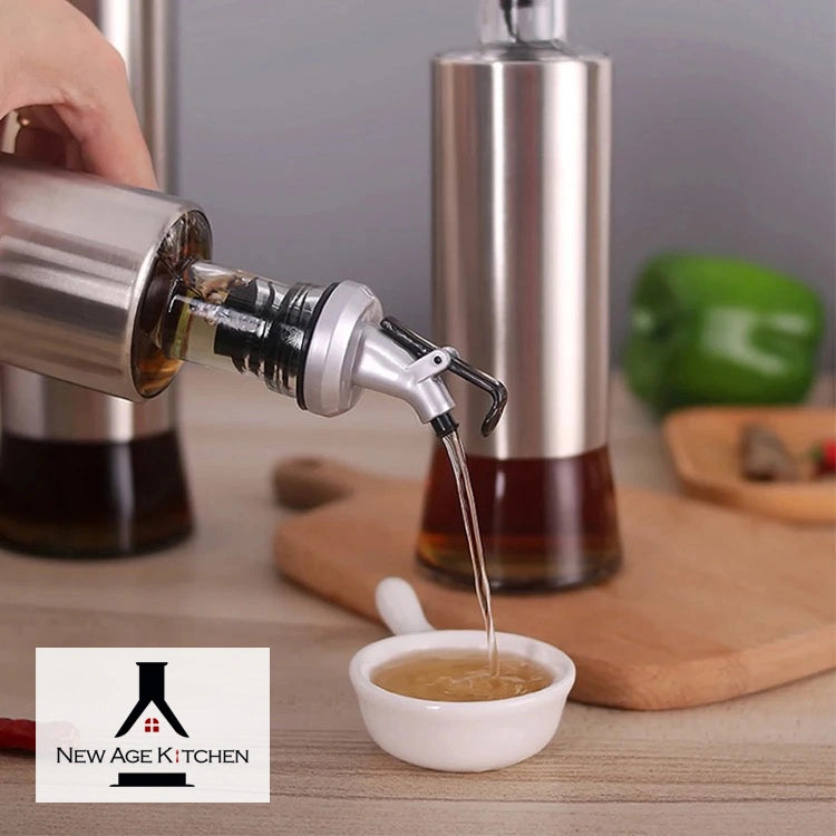 Cruet Glass Bottle, Elegant Stainless-Steel Casing, 17oz