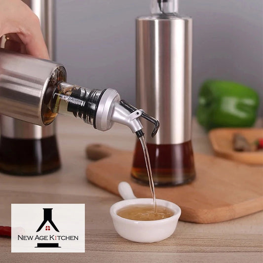 Cruet Glass Bottle, Elegant Stainless-Steel Casing, 17oz