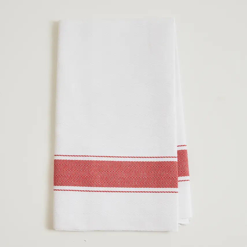 Classic Italian Kitchen Towel - Herringbone Red