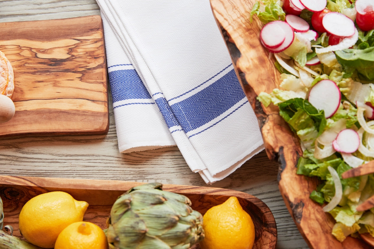 Classic Italian Kitchen Towel - Herringbone Blue