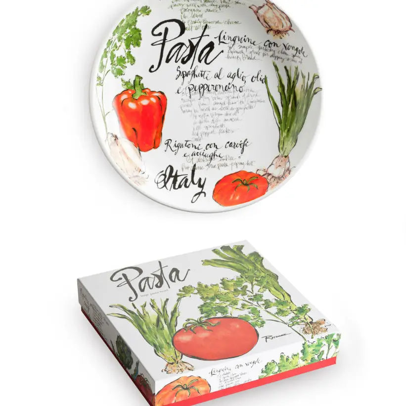 Italian Pasta Server and Four Plate Dinner Set