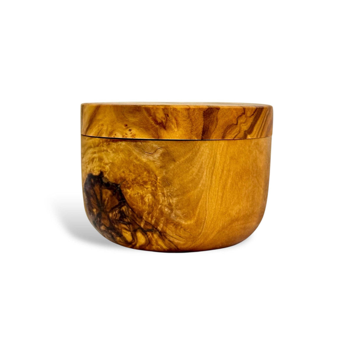 Olive Wood Salt Cellar with Magnetic Lid (3.75"D x 2.75"H)