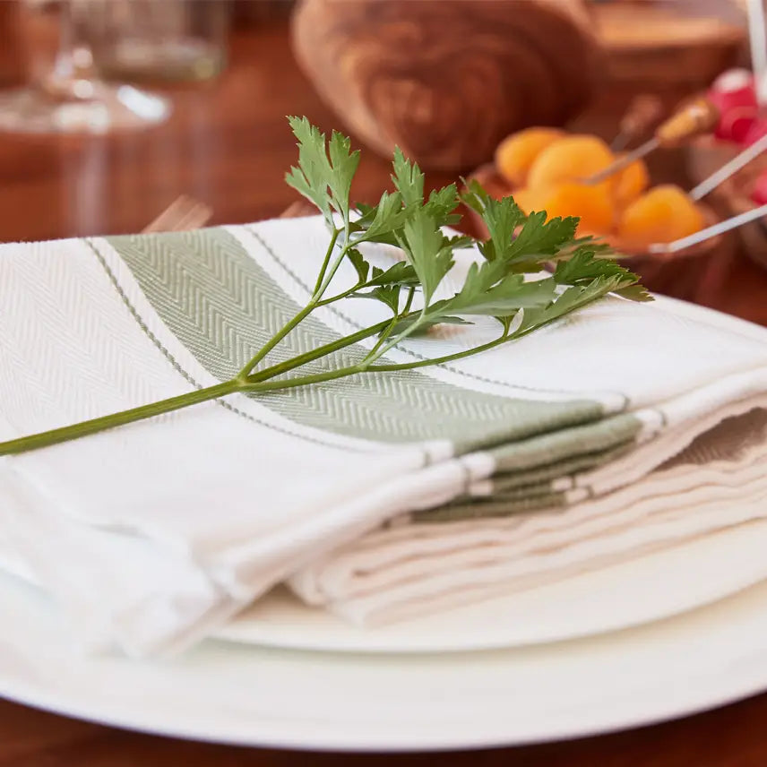 Classic Italian Kitchen Towel - Herringbone Green